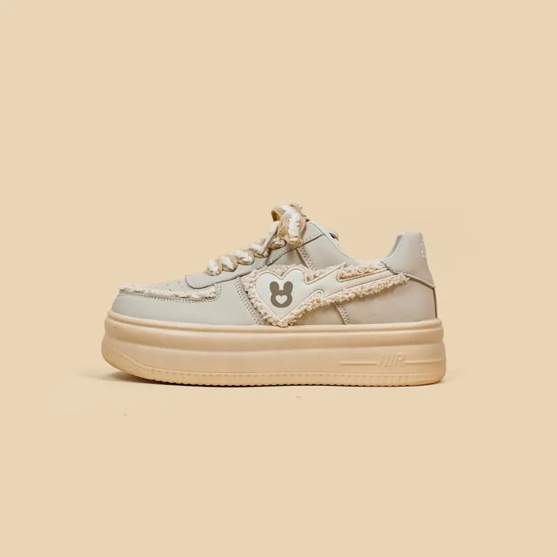 Beige Bunny Wedge Sneakers