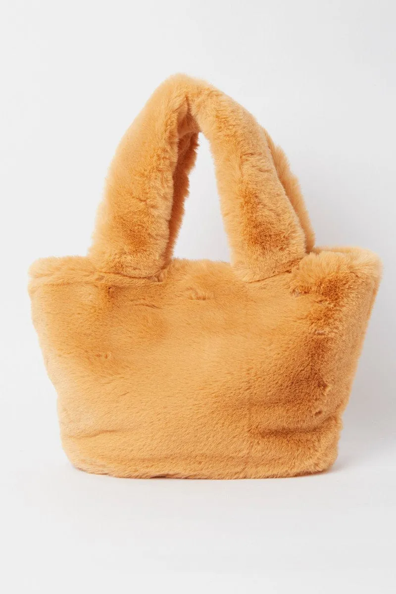 Beige Faux Fur Tote Bag