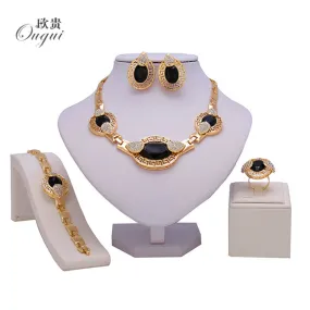 Big African jewelry set Gold-color Necklace Sets Fashion Wedding Bridal Set