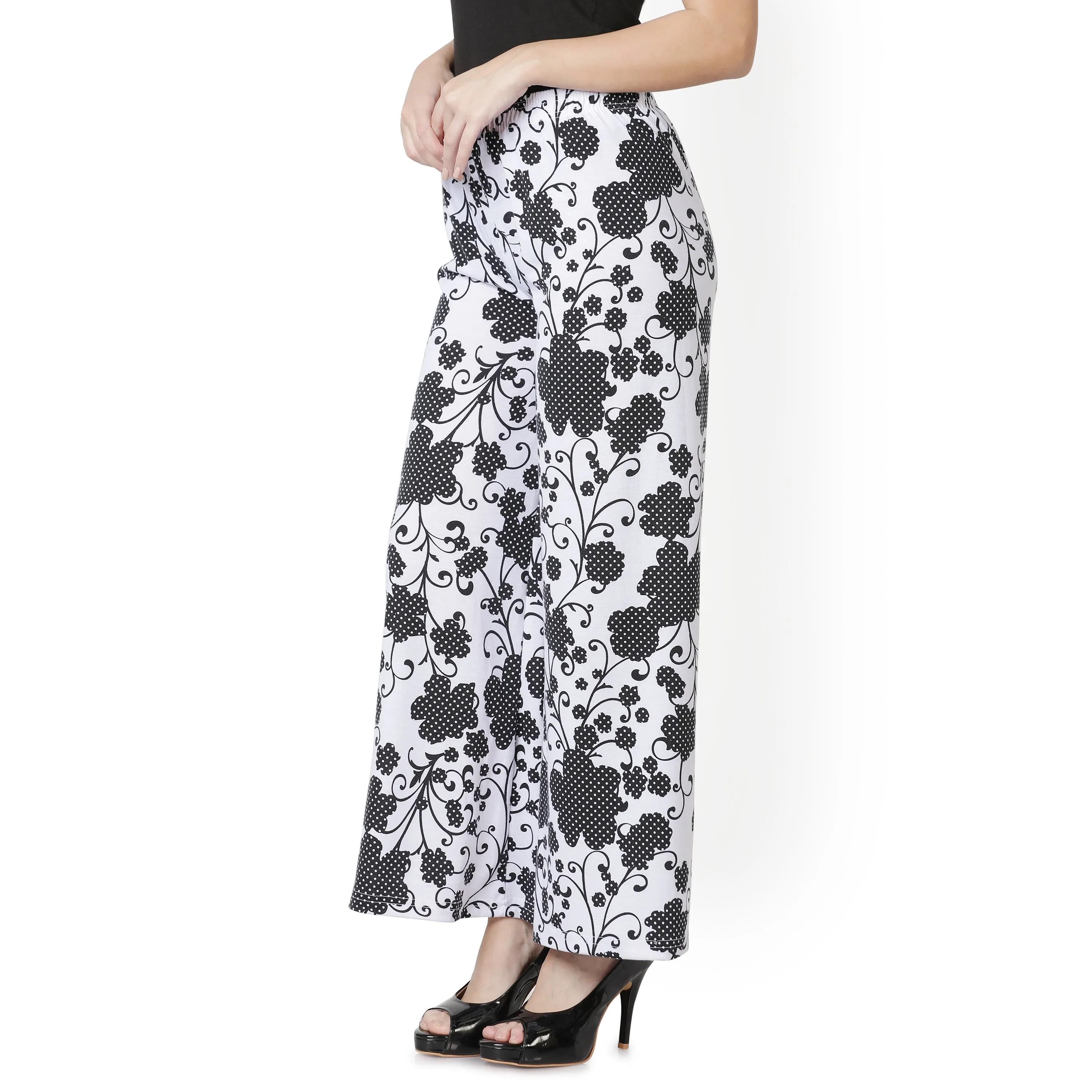 Black and White Floral Printed Palazzo