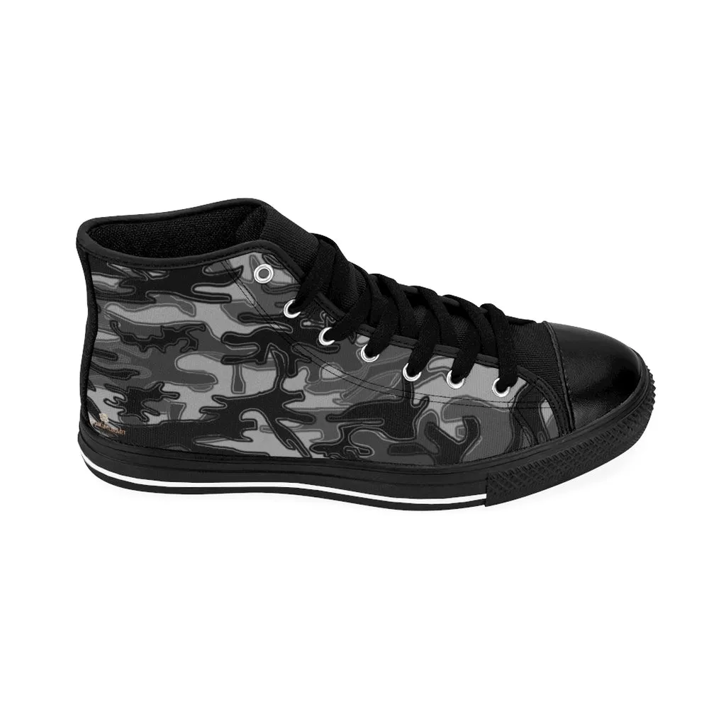 Black Camo Women's Sneakers, Grey Army Print Designer High-top Sneakers Tennis Shoes (US Size: 6-12)