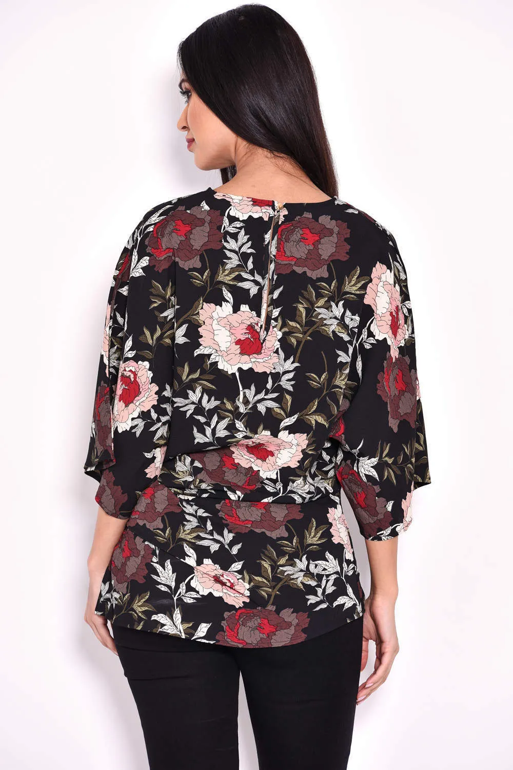 Black Floral Batwing Top