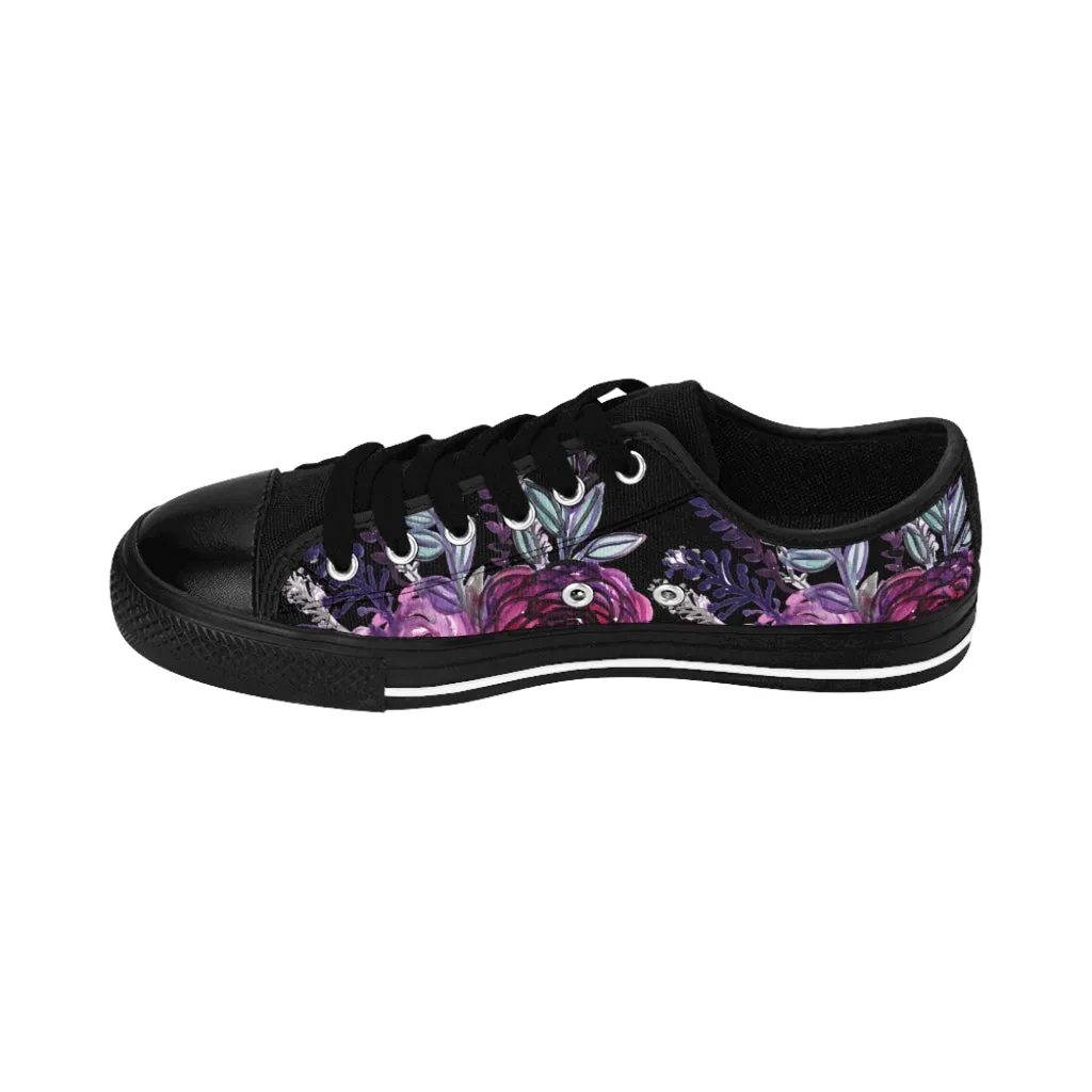 Black Purple Rose Women's Sneakers, Flower Print Best Tennis Casual Shoes For Women (US Size: 6-12)