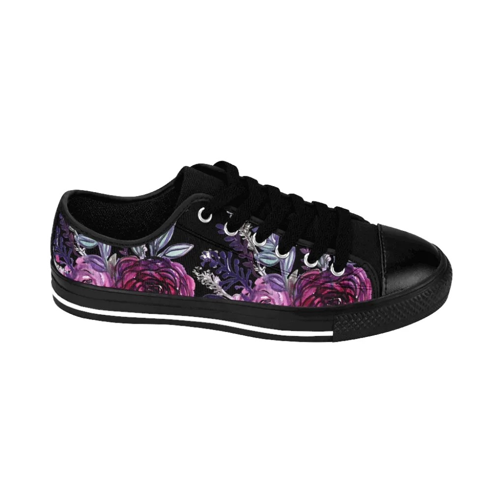 Black Purple Rose Women's Sneakers, Flower Print Best Tennis Casual Shoes For Women (US Size: 6-12)