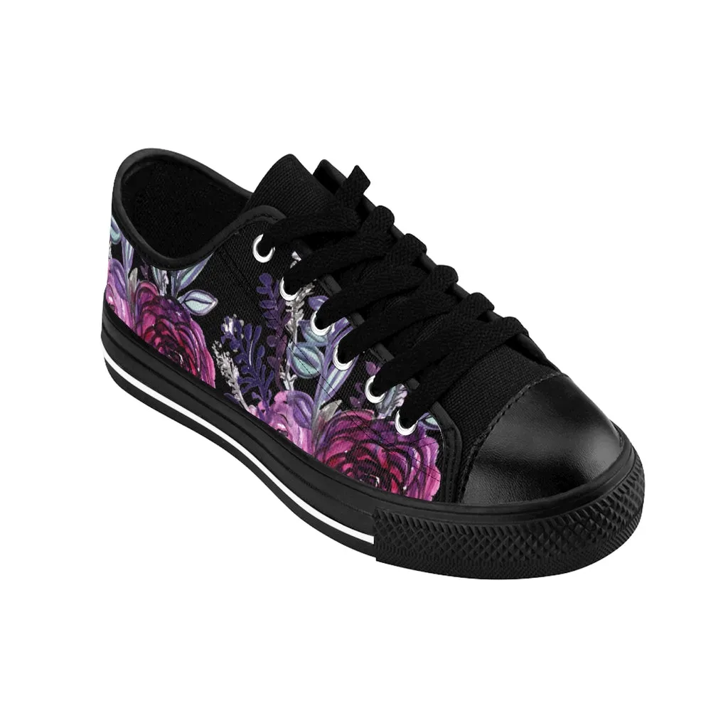 Black Purple Rose Women's Sneakers, Flower Print Best Tennis Casual Shoes For Women (US Size: 6-12)