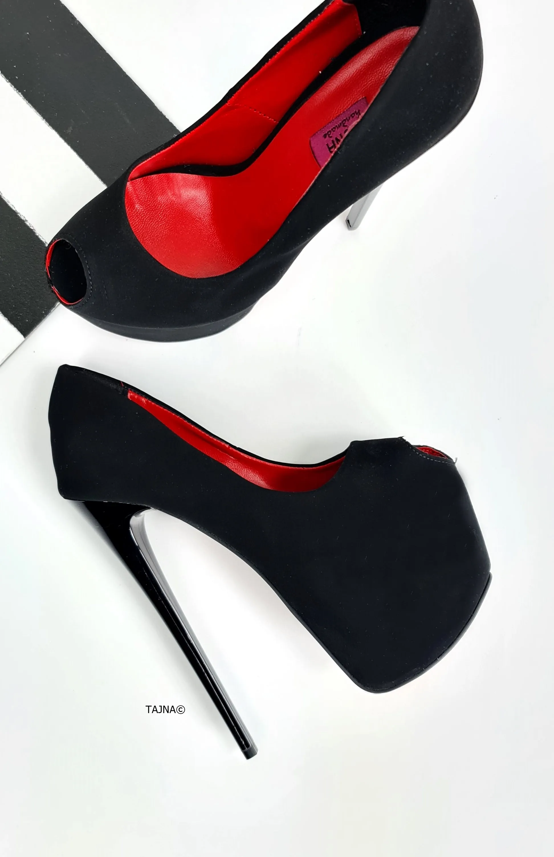 Black Suede Fishmouth Classic High Heels