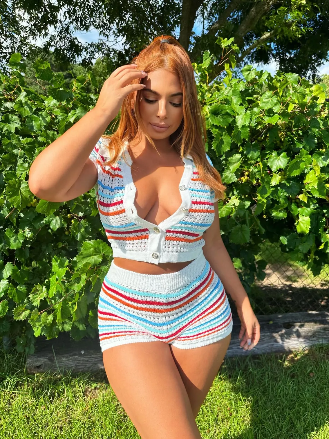 Britney Striped Knit Shorts Set