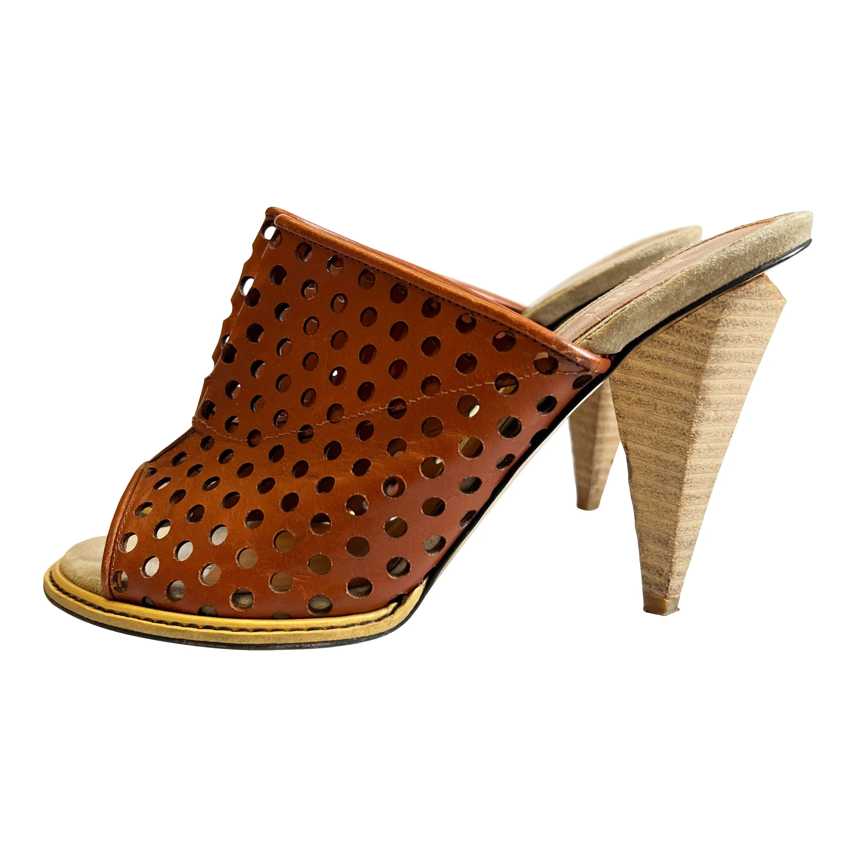 Brown Perforated Heeled Mules 36.5