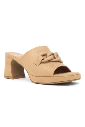 BUCKLED HEELED MULES-BEIGE