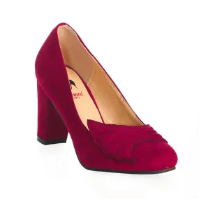 Burgundy 1940's Inspired Fan Detail Heels