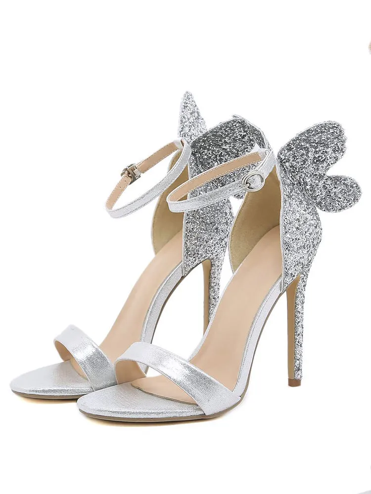 Butterfly Sequin Ankle Buckle Heels