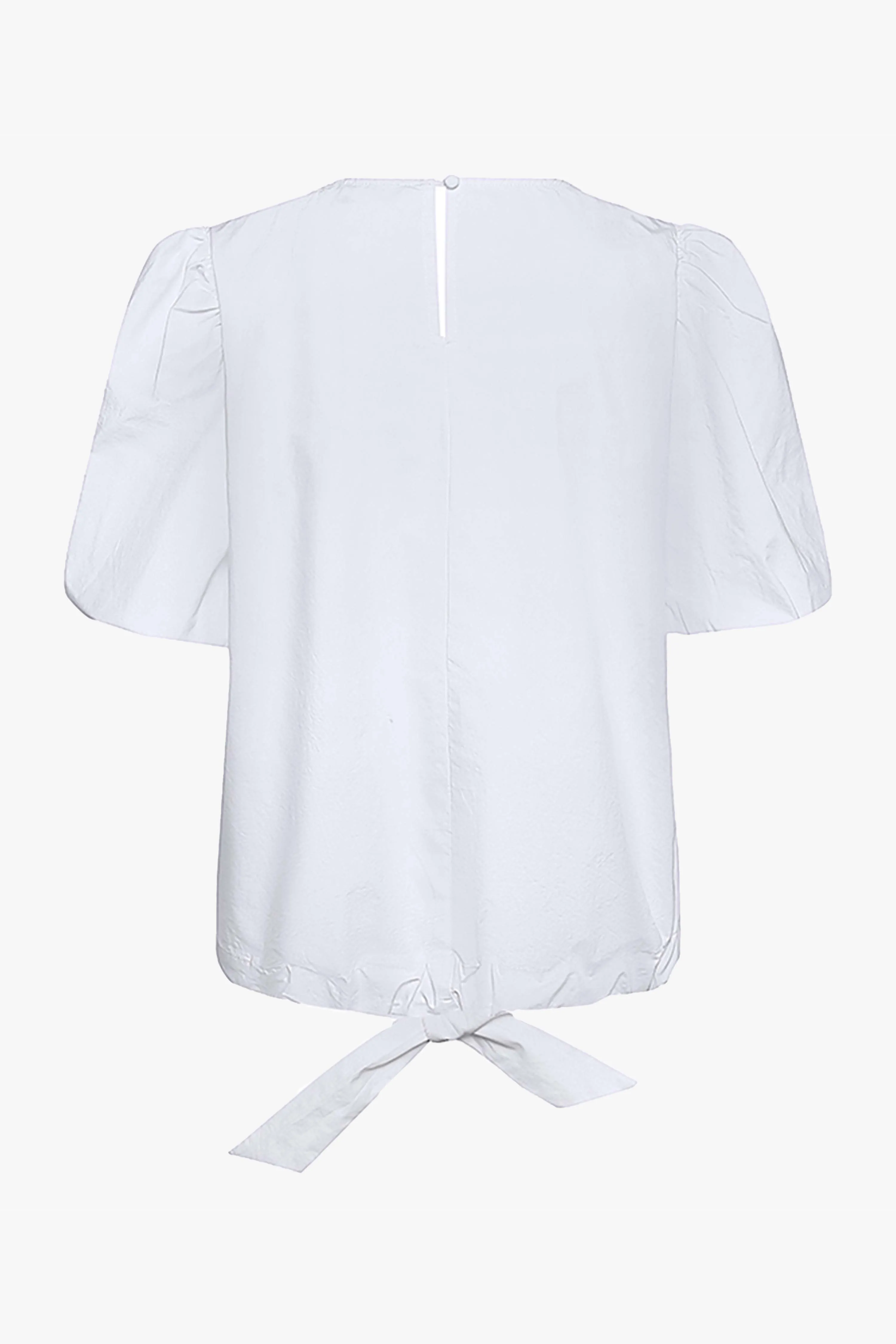 Cameron White Poplin Puff SS Front Tie Top