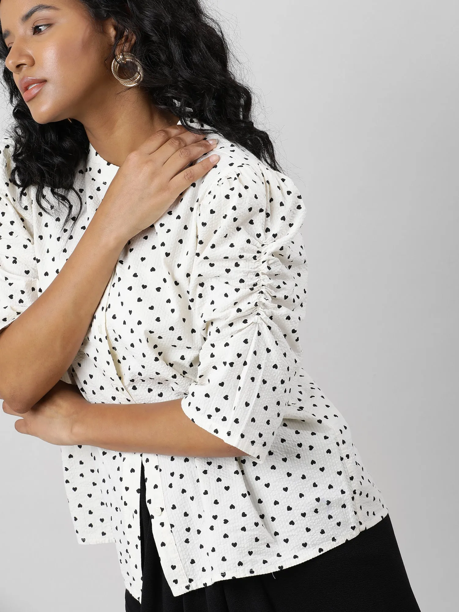 Casual Polka Dot Cream Shirt