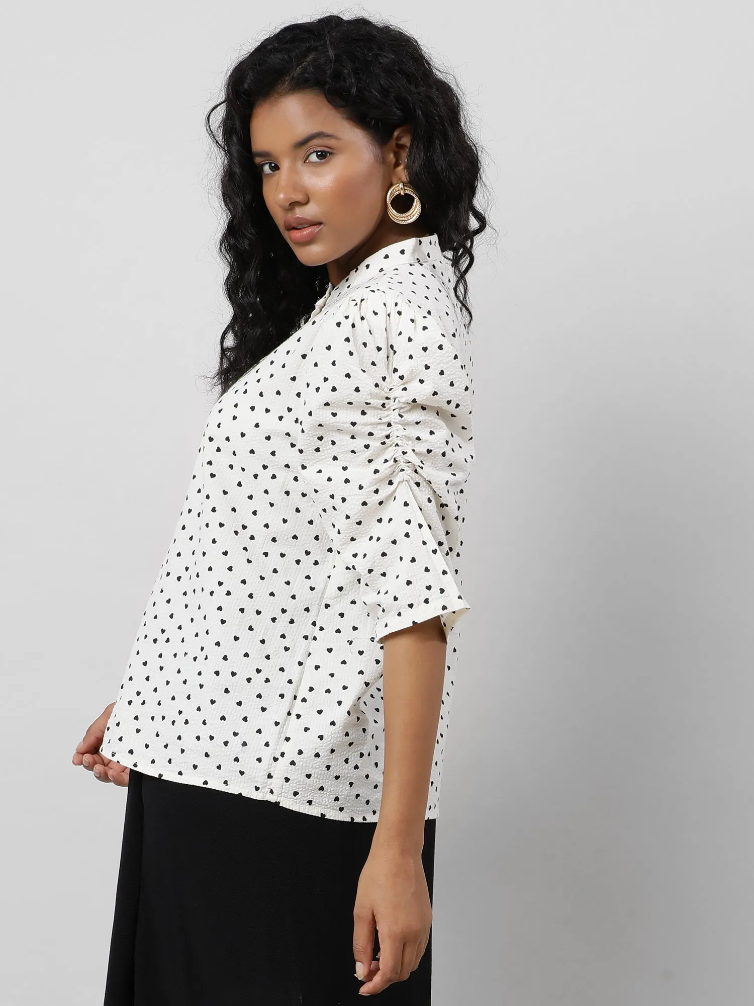 Casual Polka Dot Cream Shirt