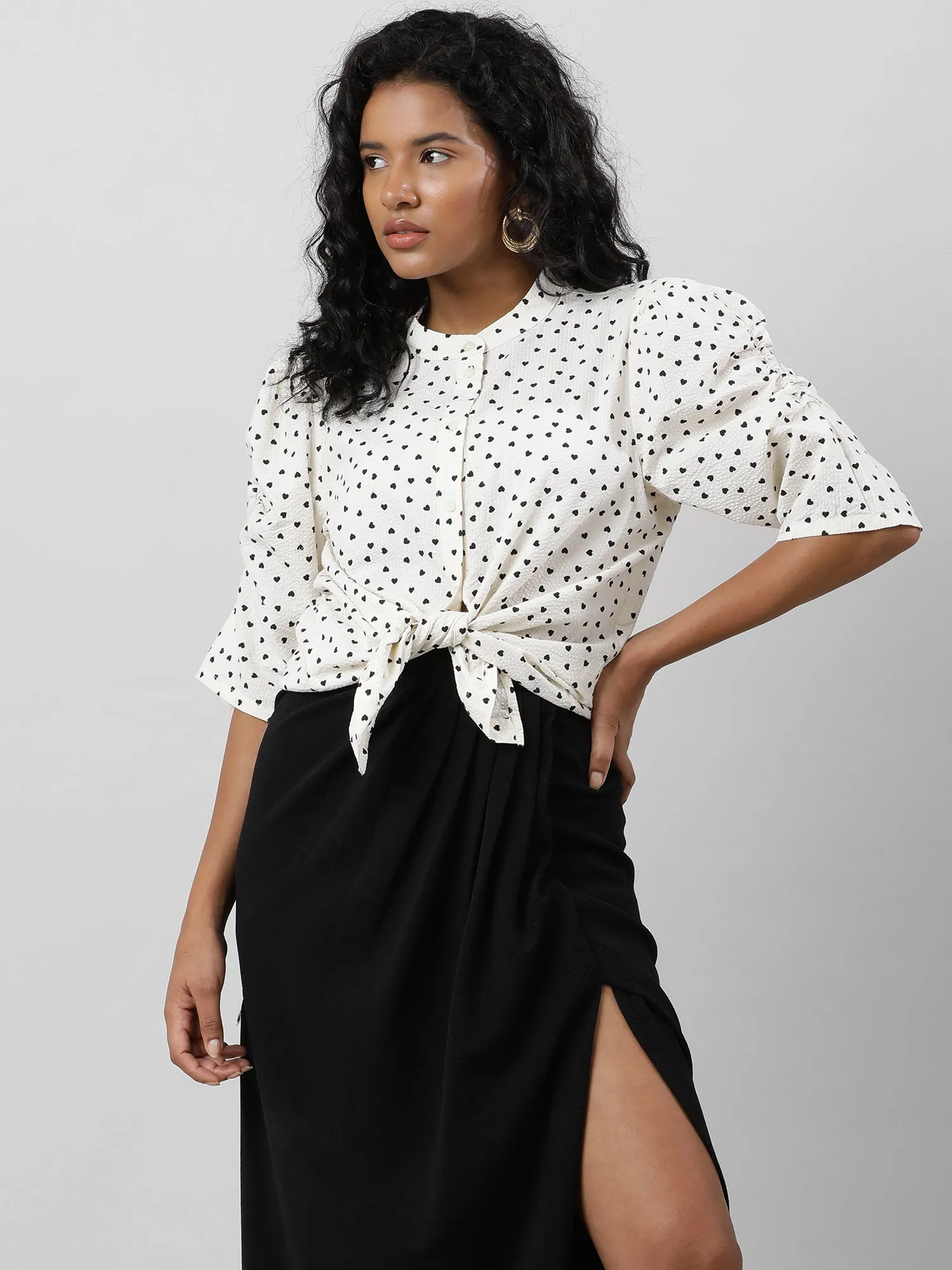 Casual Polka Dot Cream Shirt