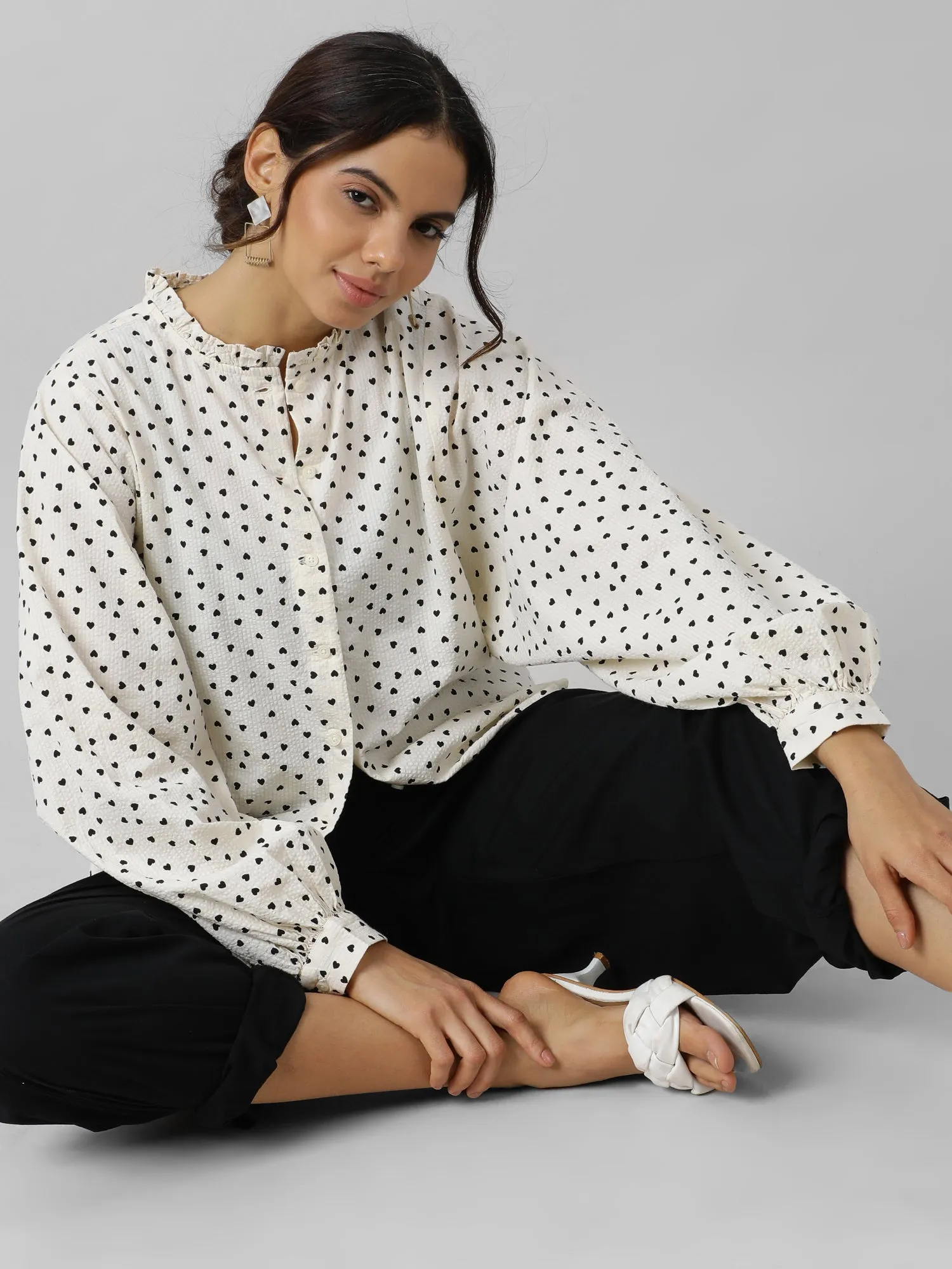 Chic Polka Dot Cream Shirt