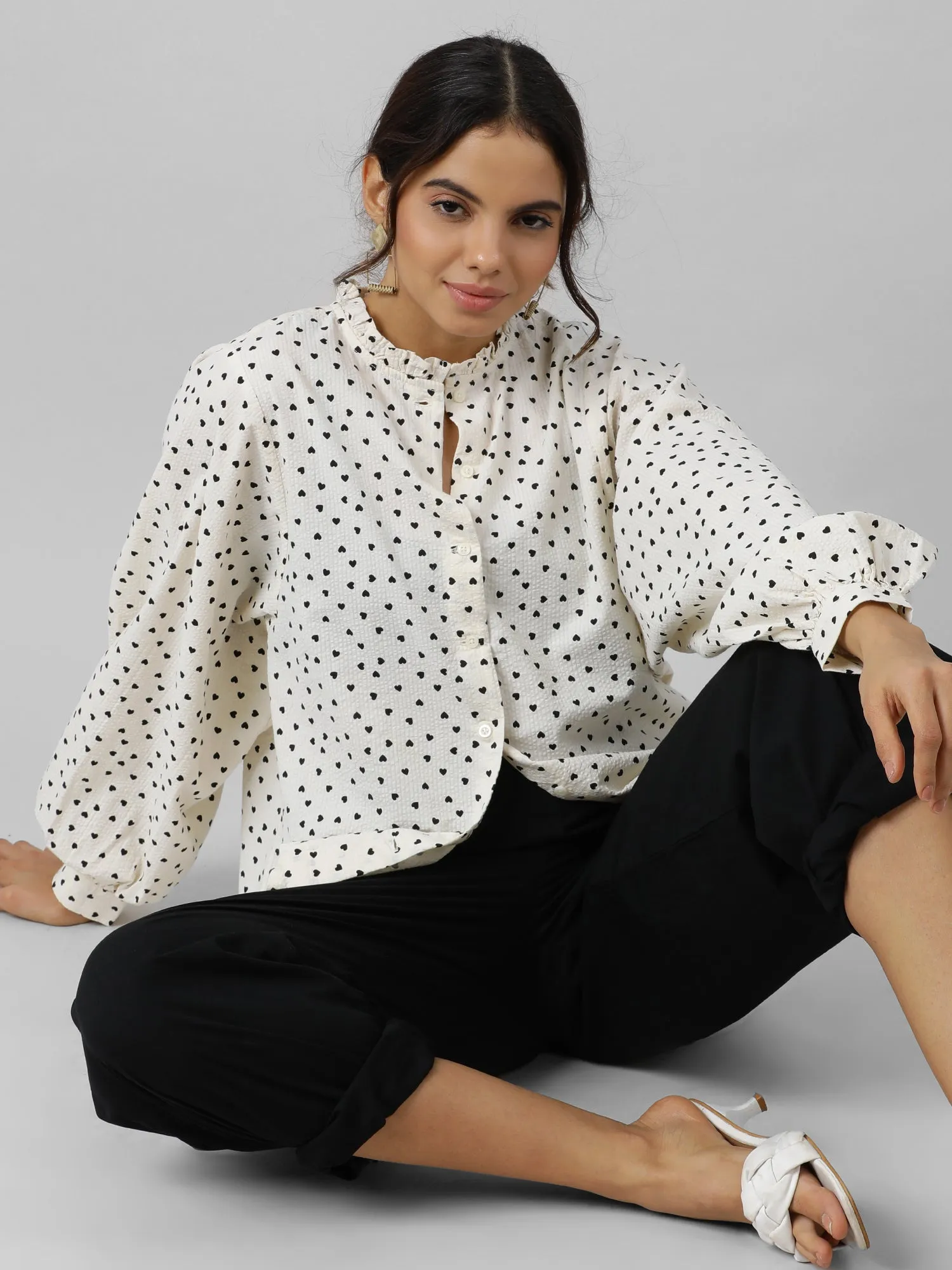 Chic Polka Dot Cream Shirt