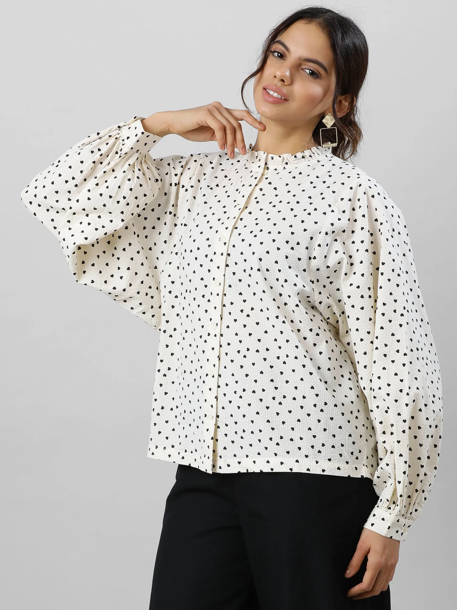 Chic Polka Dot Cream Shirt