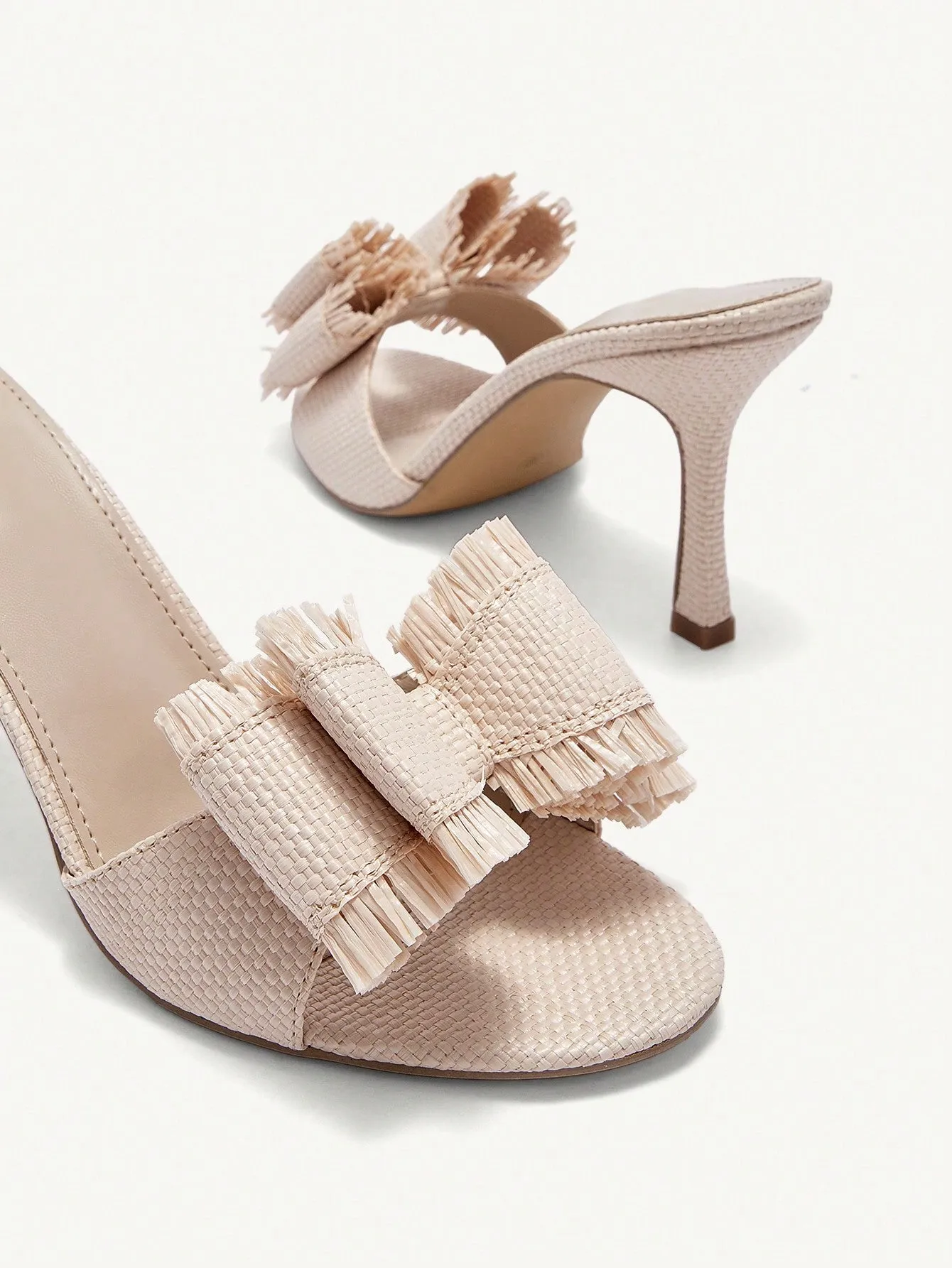 CUCCOO CHICEST Round-Toe Woven High Heels With Beige Butterfly Accent, Fashionable And Simple Beige High Heels For Women