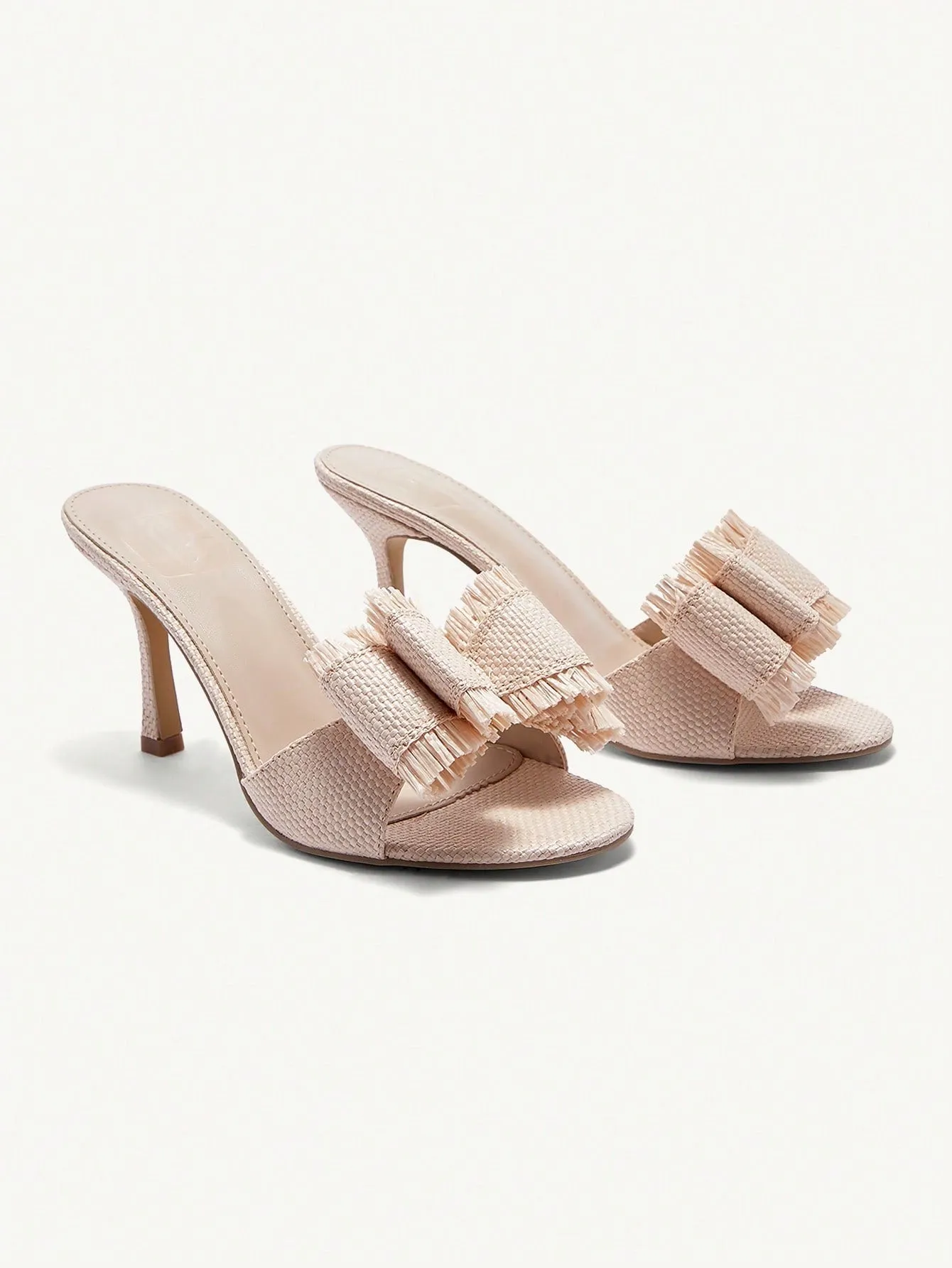 CUCCOO CHICEST Round-Toe Woven High Heels With Beige Butterfly Accent, Fashionable And Simple Beige High Heels For Women