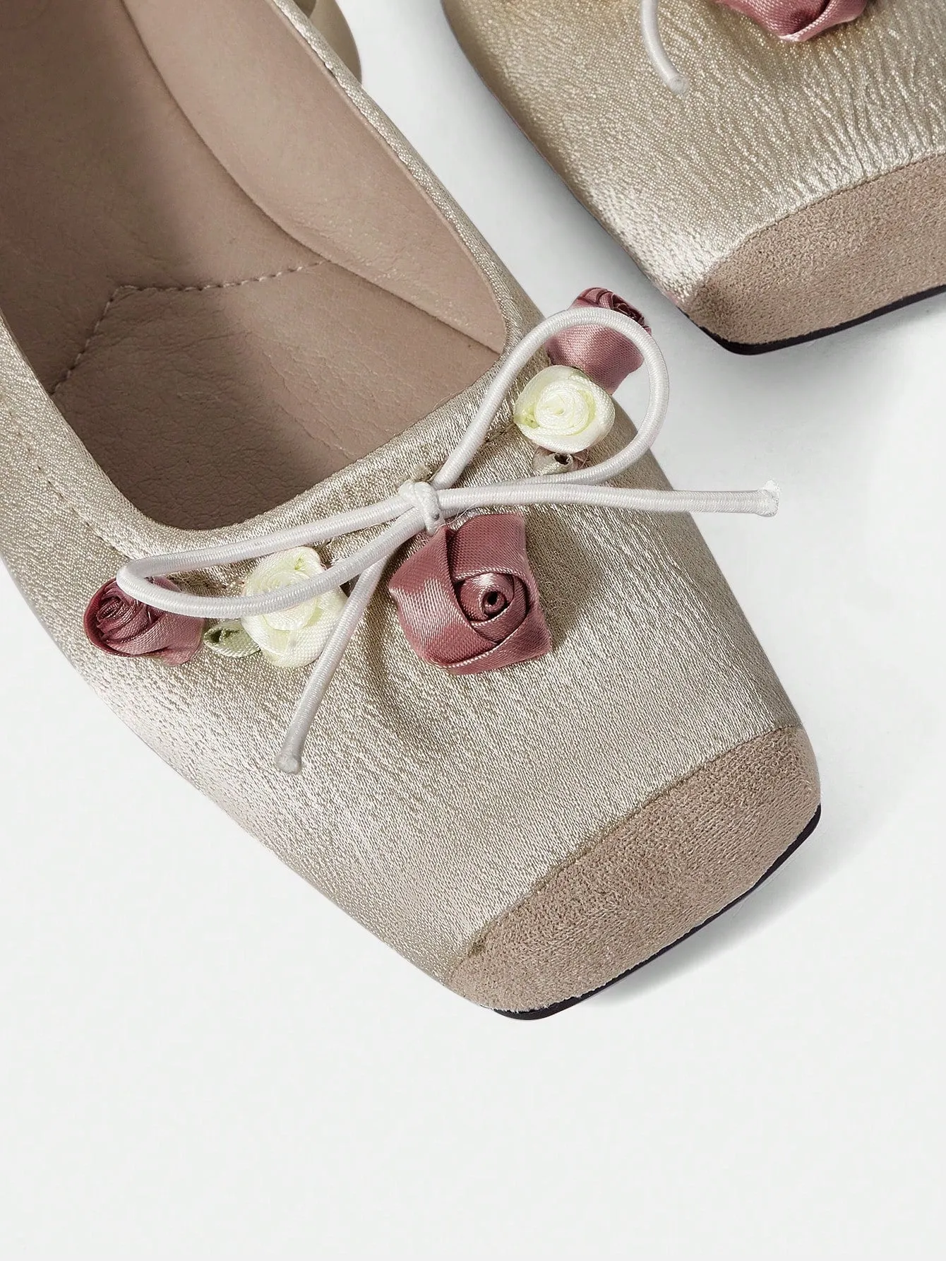 CUCCOO DOLLMOD Women Ballet Flats With Square Toe, Floral Design, Silk Ribbon, French Mary Jane Style And Low Cut