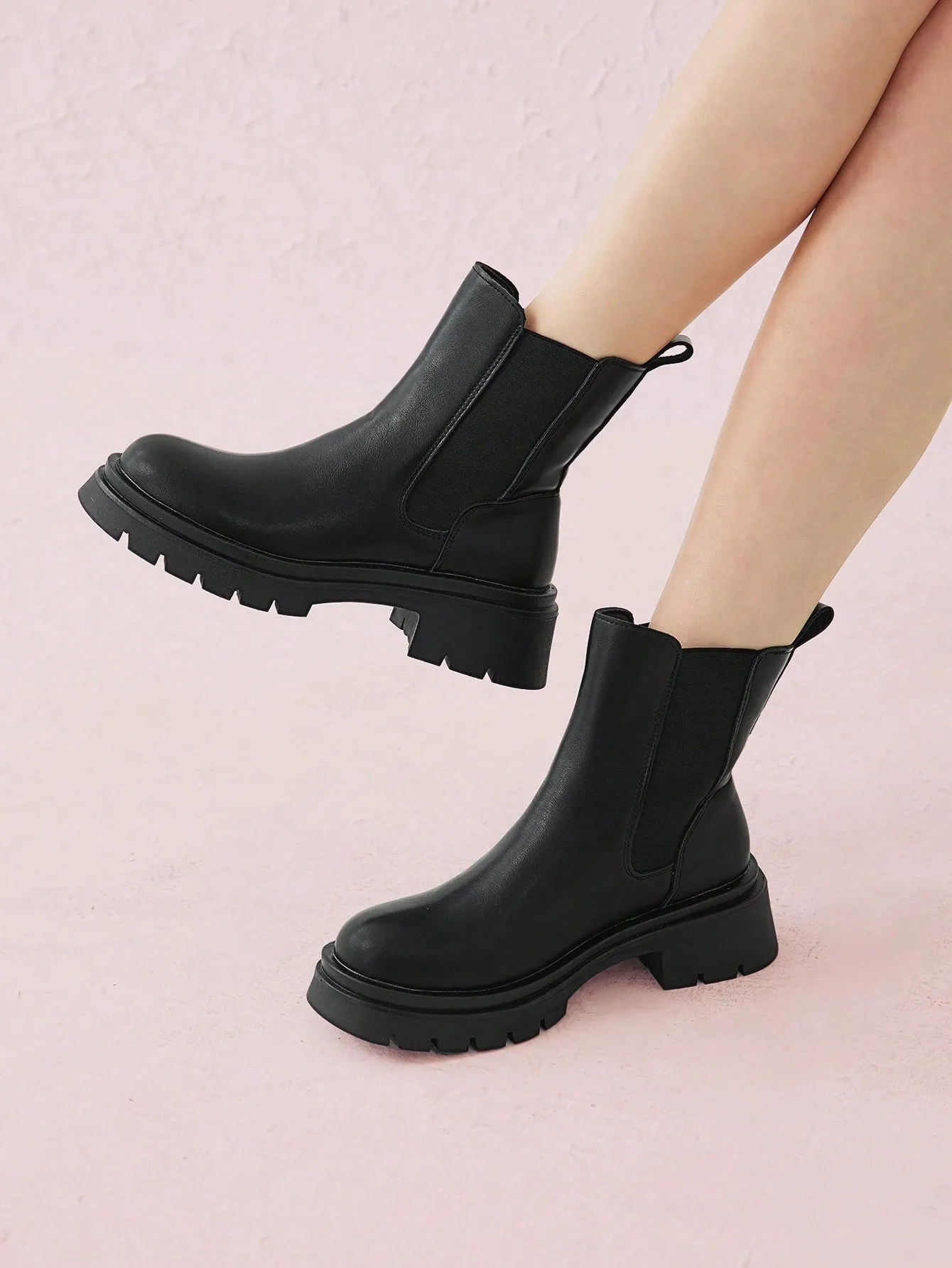 CUCCOO DOLLMOD Women Minimalist Thick Sole Fashion Versatile Chelsea Fashion Outdoor Black Boots Vacation Shoes Summer Sale