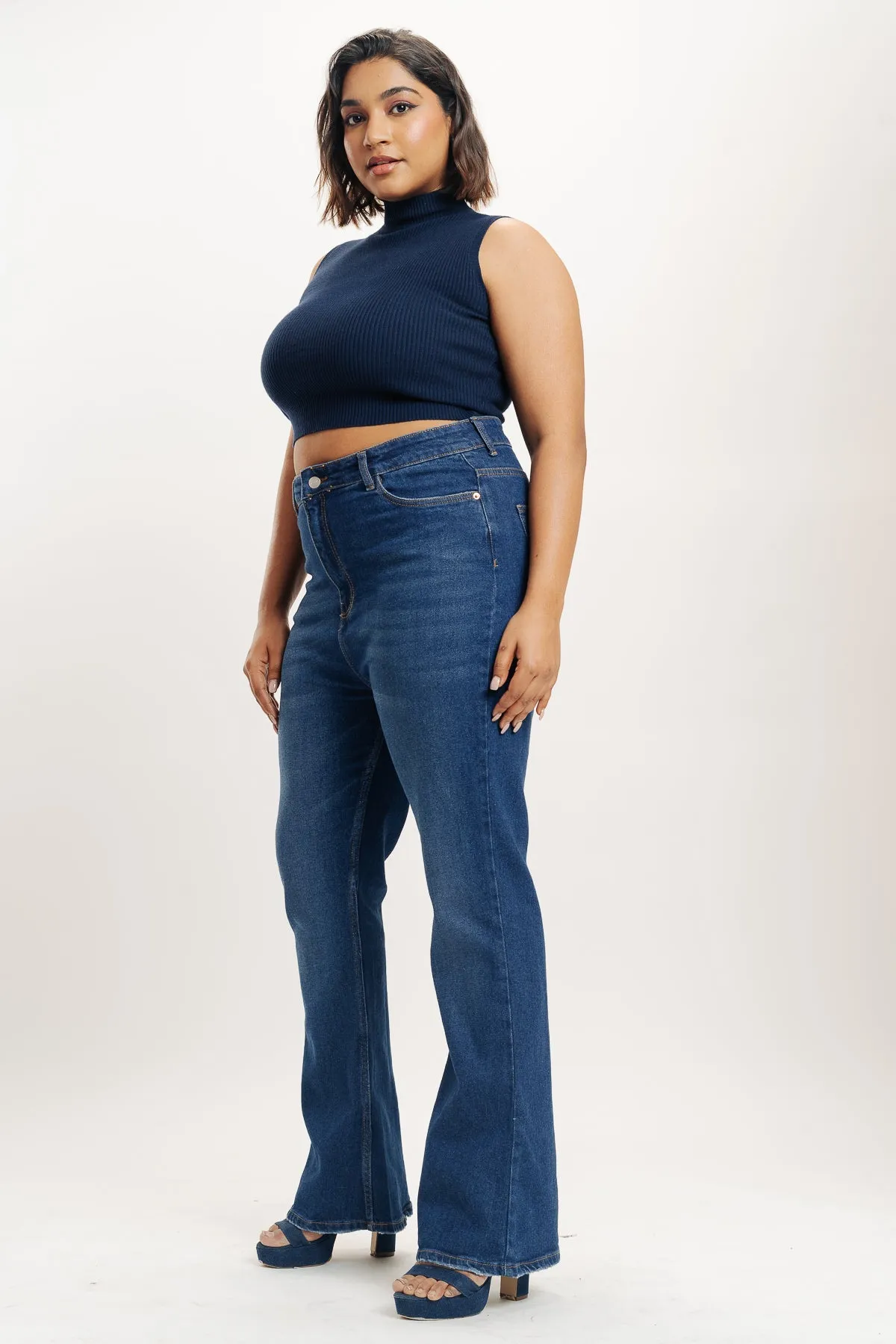 Curve Blue Tinted Bootcut Jeans