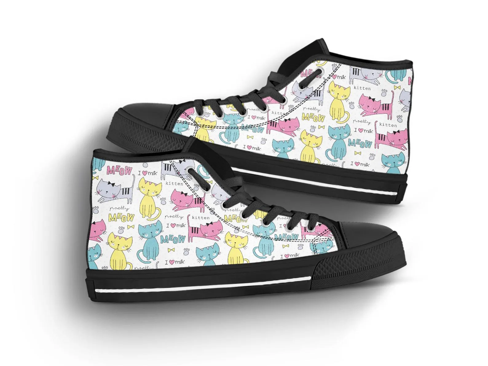 Cute Cat Shoes Cat Printed Sneakers Cat Pattern Cute Shoes Cat Owner Gifts Custom High Top Converse Style Sneakers For Adults Women & Men