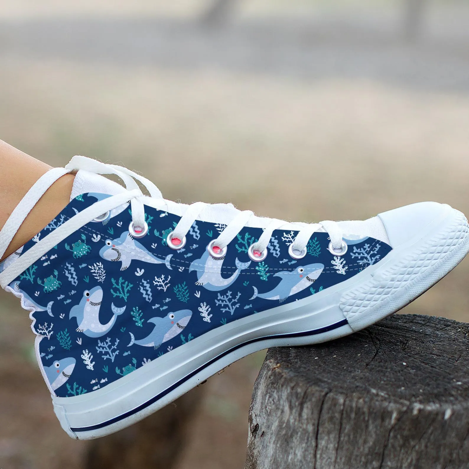 Cute Shark Shoes Shark Sneakers Cute Shoes Shark Lover Gifts Custom High Top Converse Style Sneakers For Adults Women & Men