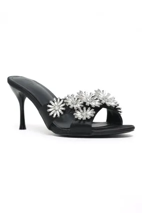 DAZZLING FLORAL EMBELLISHED HEELS-BLACK