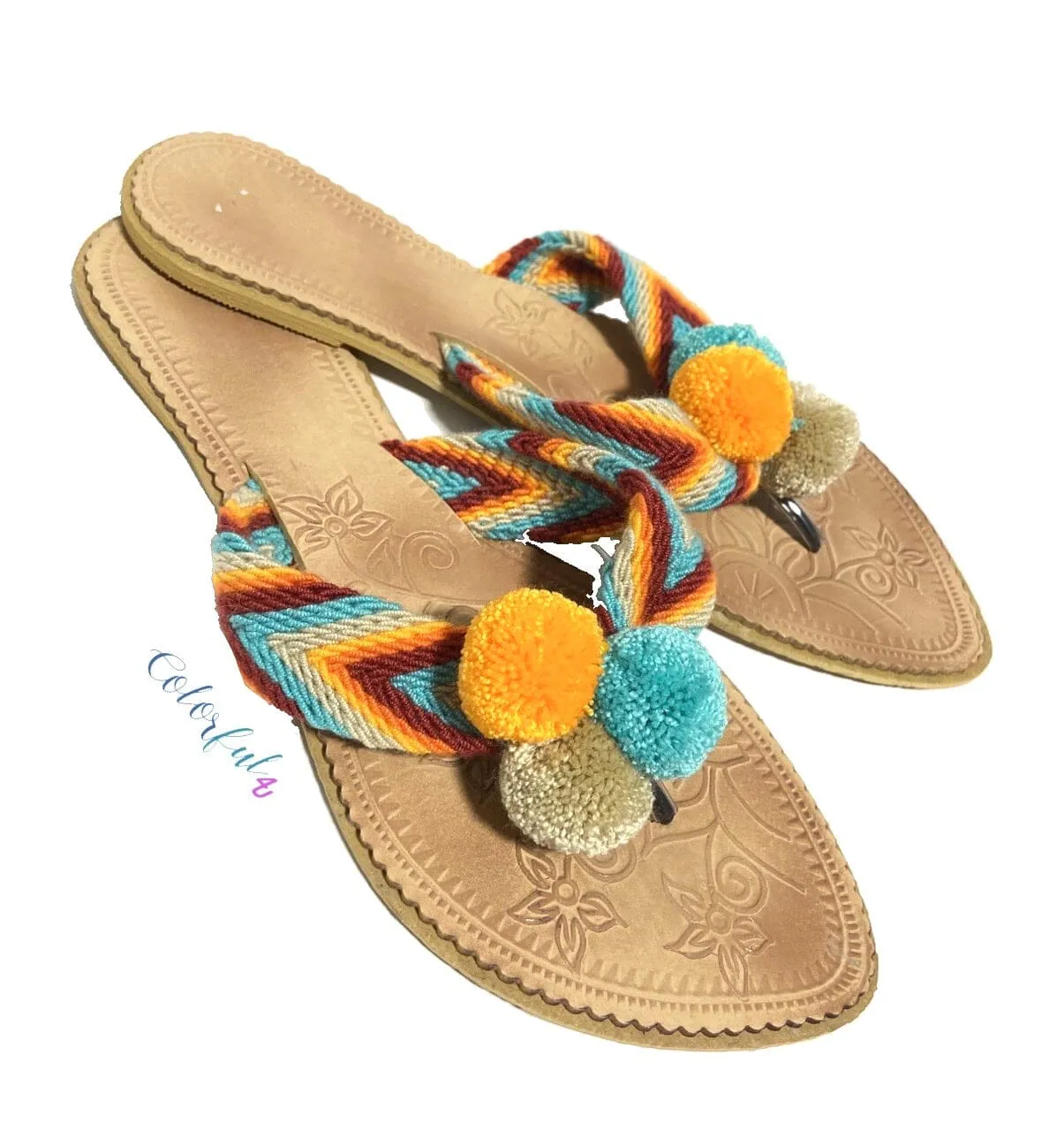 Desert Sunset Beach Sandals - Cute Pompom Sandals