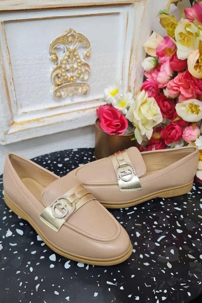 Diamante Buckle Round Toe Loafers