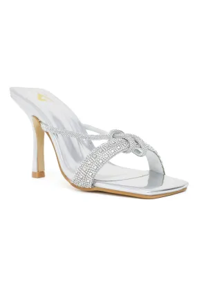 EMBELLISHED KNOT HEELS-SILVER