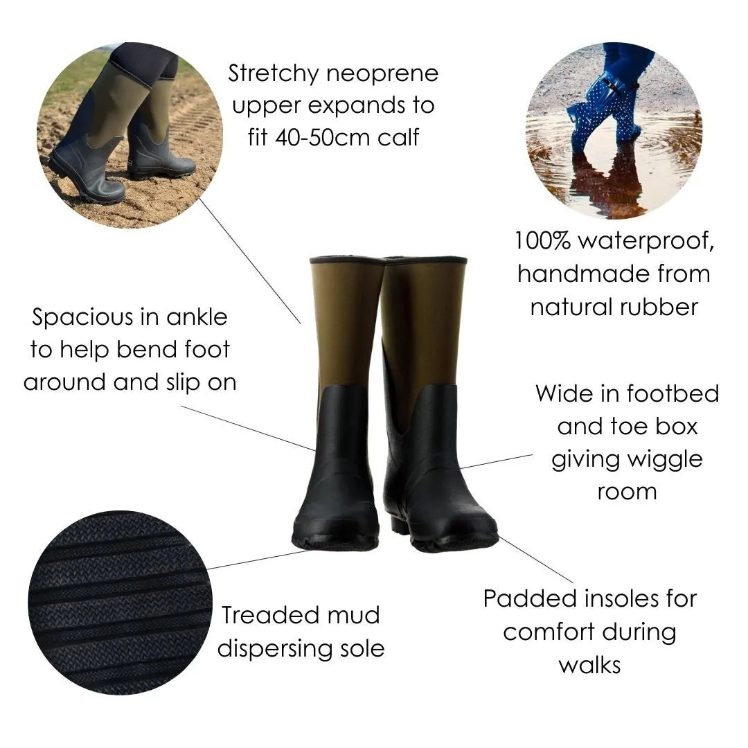 Extra Wide Calf Black Neoprene Wellies - Wide in Foot and Ankle - Fit 40-50cm Calf