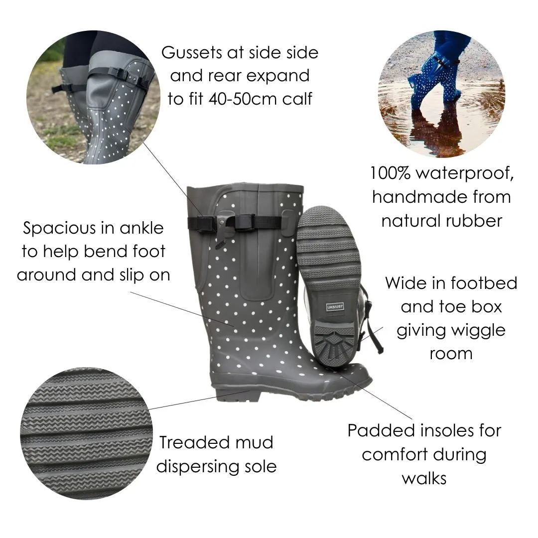 Extra Wide Calf Wellies with Rear Expansion - up to 50cm Calf - Wide in Foot & Ankle