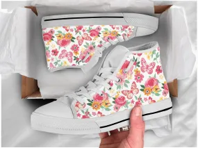 Floral Butterfly Shoes Butterfly Sneakers Cute Shoes Butterfly Lover Gifts Custom High Top Converse Style Sneakers For Adults Women & Men