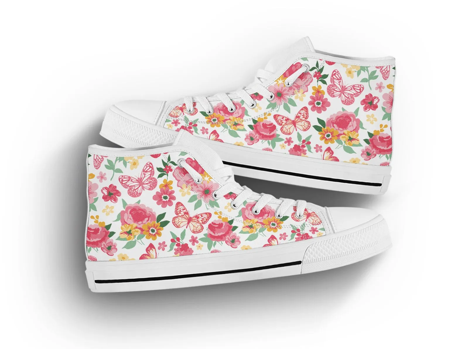 Floral Butterfly Shoes Butterfly Sneakers Cute Shoes Butterfly Lover Gifts Custom High Top Converse Style Sneakers For Adults Women & Men