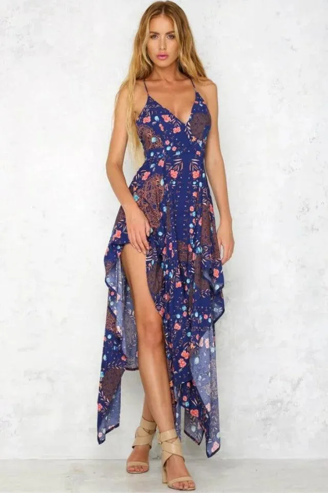 FLORAL HIGH-CUT MAXI DRESS