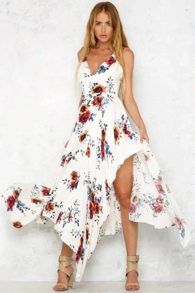 FLORAL HIGH-CUT MAXI DRESS