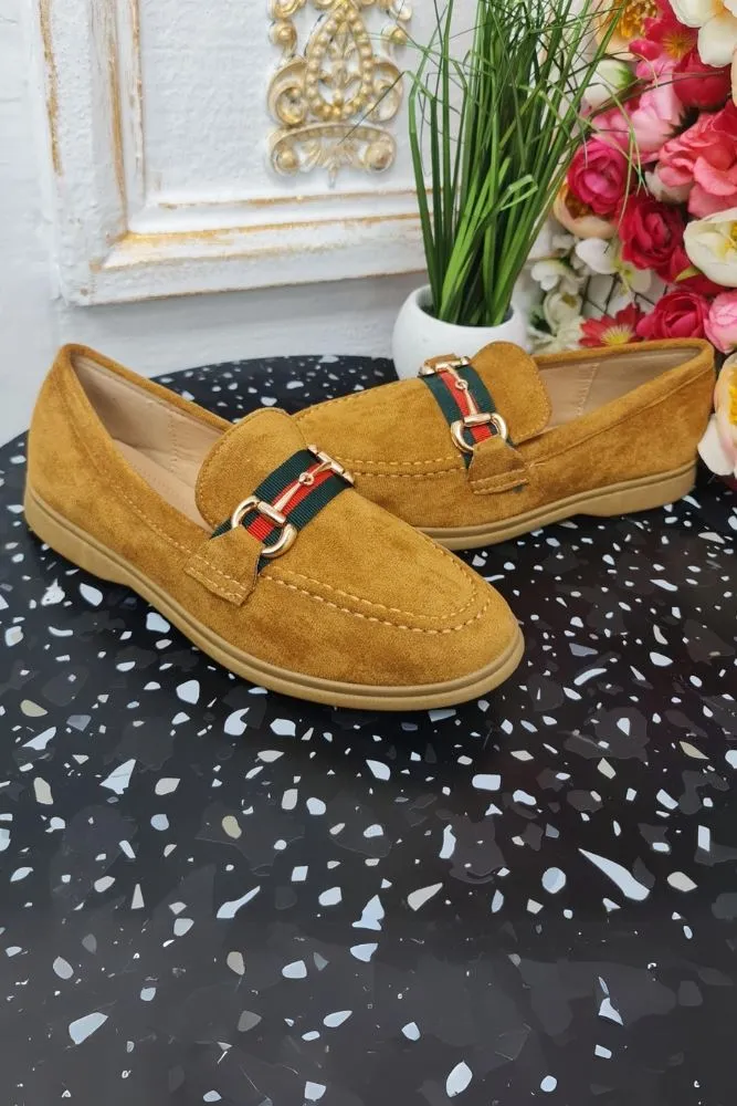 Gold Buckle Soft Round Toe Loafers