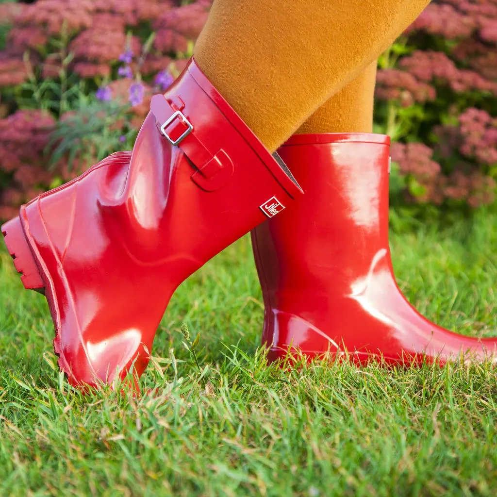 Half Height Red Glossy Wellies - Wide Foot and Ankle