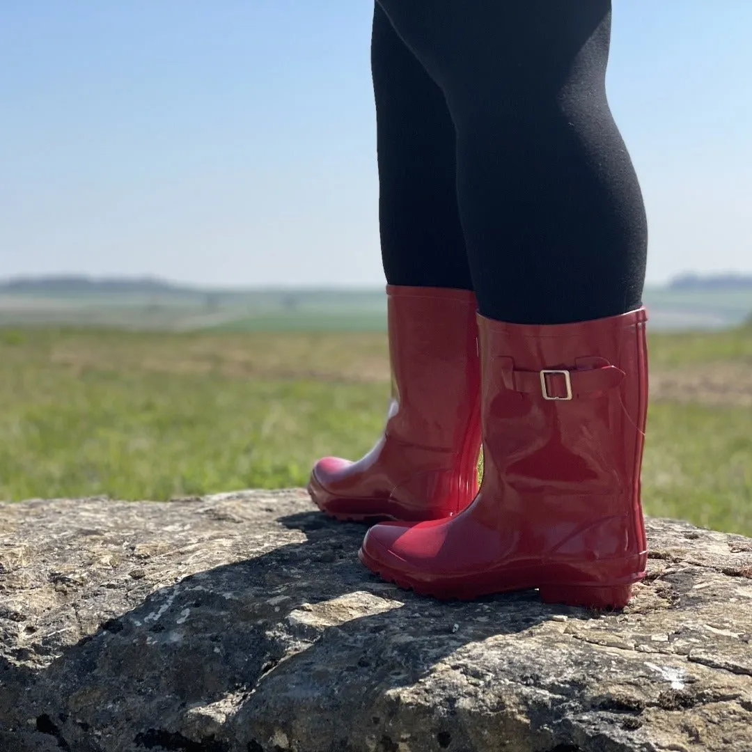 Half Height Red Glossy Wellies - Wide Foot and Ankle