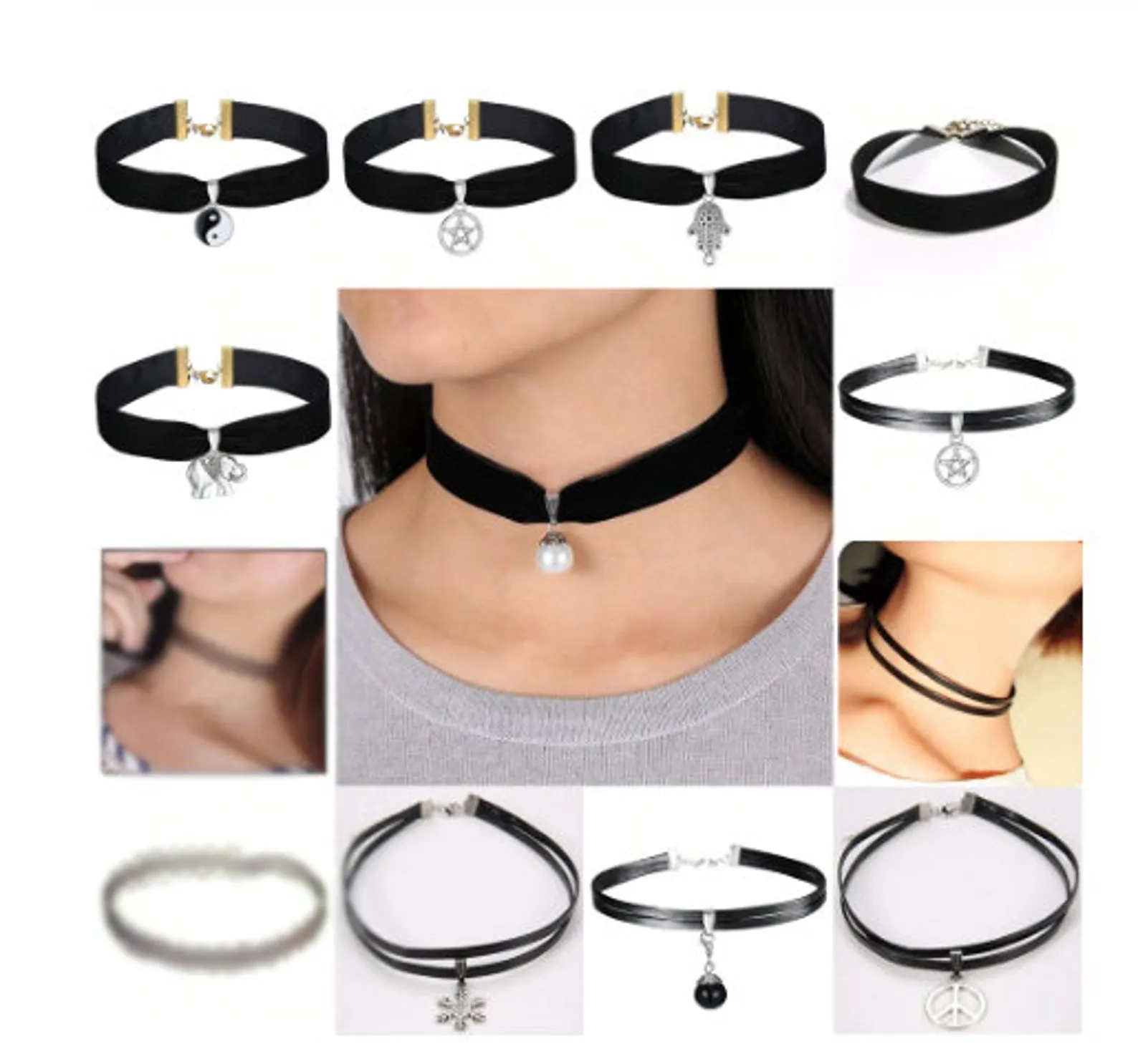 Handmade Velvet Lace Vintage Choker Necklace For Women Collar Torques Neck Jewelry Black Boho Stretch Yin Yang Charm Gothic Punk