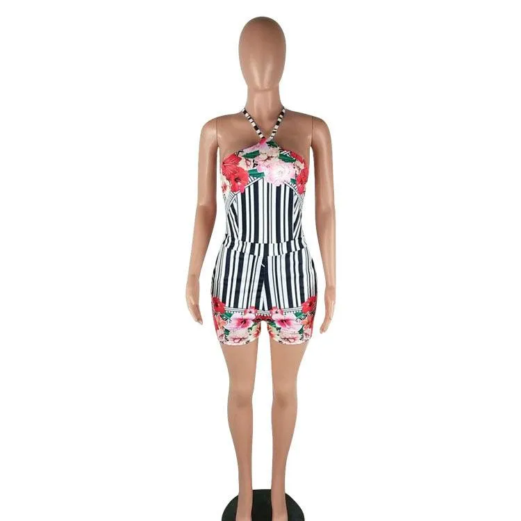 HOLLY’S HALTER FLORAL STRIPED ROMPER