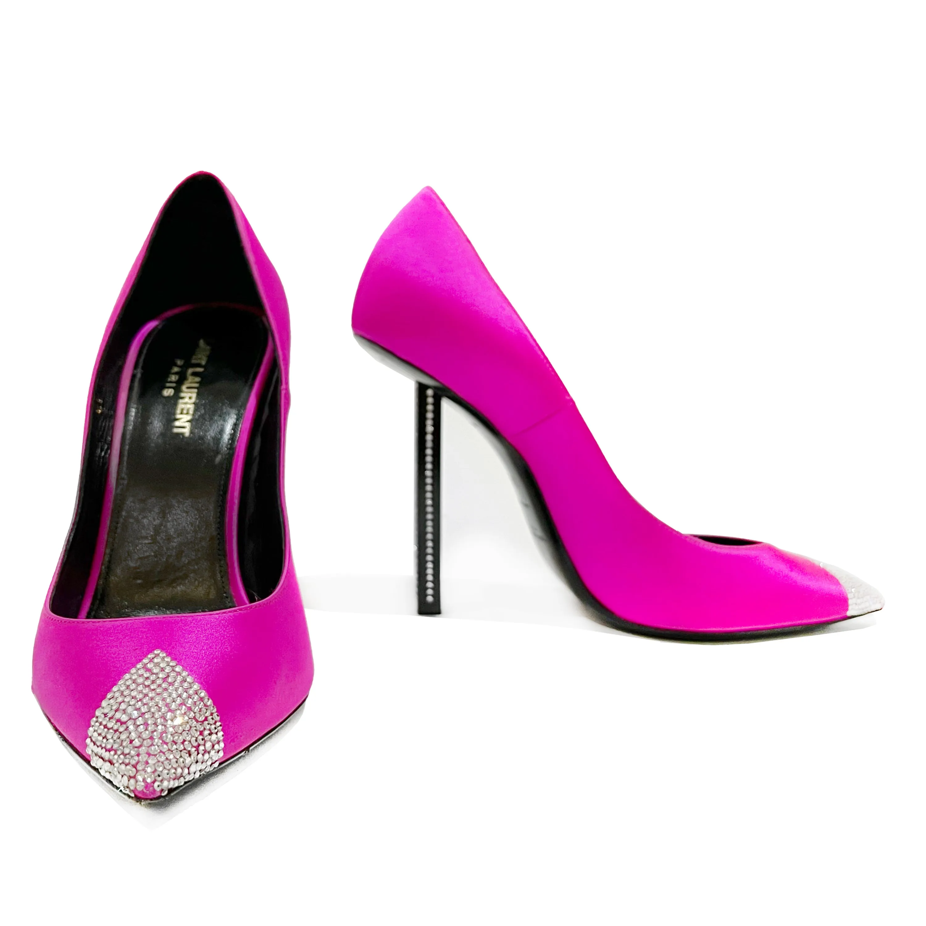 Hot Pink Satin and Crystal Embellished Tower Pumps 38.5