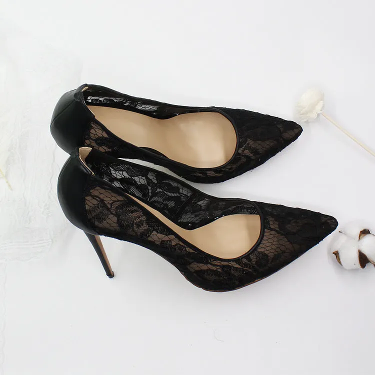 Lace hollow high heels