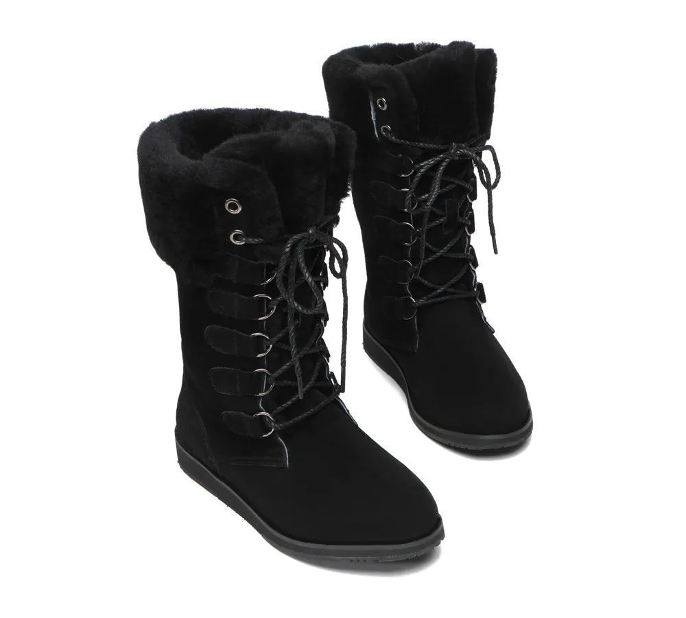 Lace Up Mid Calf Fashion Sheepskin Women Boots Becky