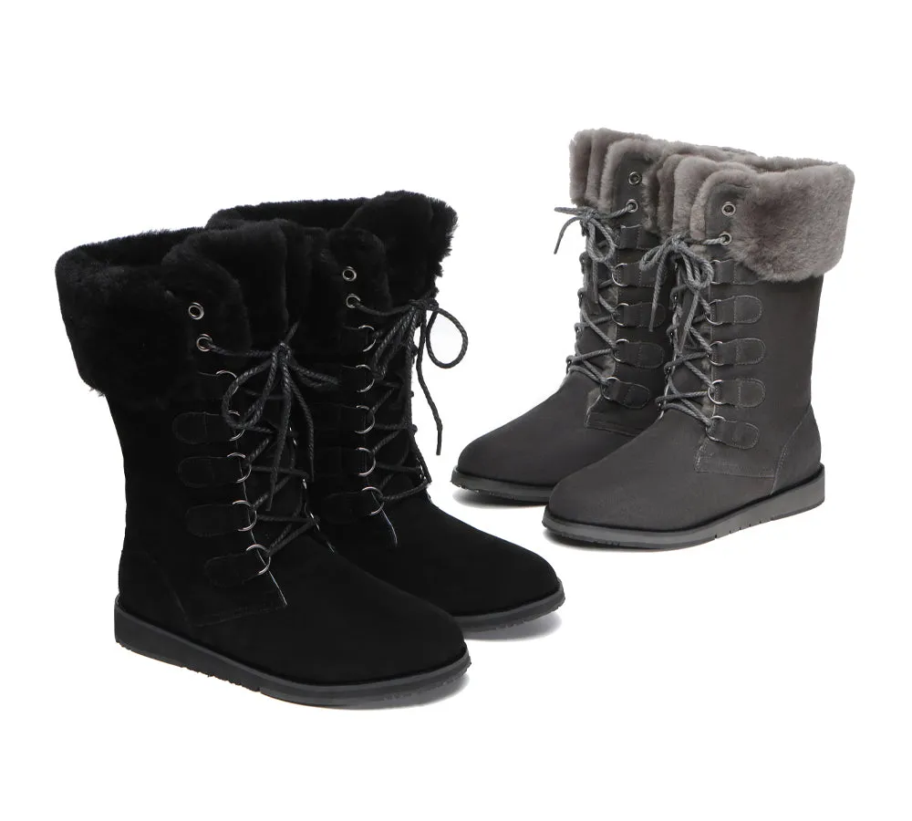 Lace Up Mid Calf Fashion Sheepskin Women Boots Becky