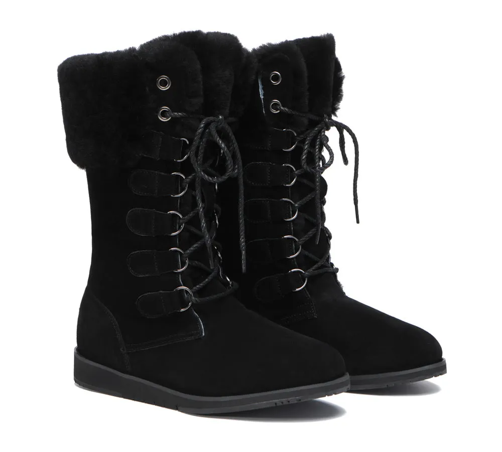 Lace Up Mid Calf Fashion Sheepskin Women Boots Becky