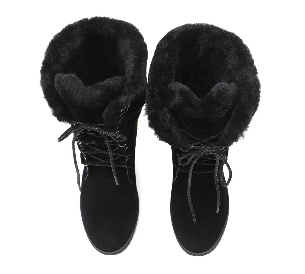 Lace Up Mid Calf Fashion Sheepskin Women Boots Becky